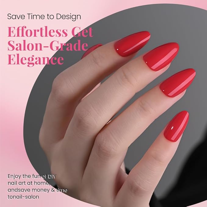 evpct Glossy Press on Nails Short Almond Short for Women, Vermillion Red Fake Nail with Glue Salon Quality Reusable Stick on Nails In 15 Sizes 30Pcs Full Cover False Nail Soft Gel Set Kit for Gift, 24