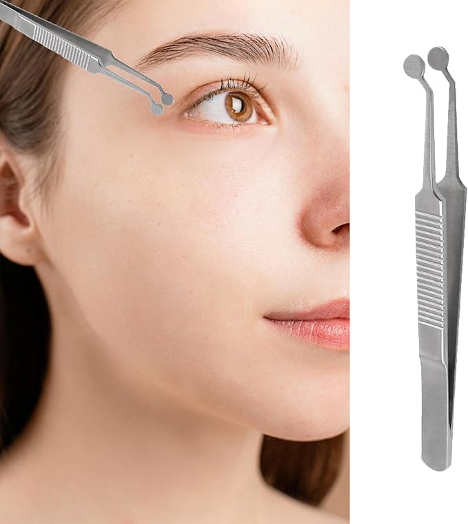 Meibomian Gland Expressor Forceps, Eyelid Gland Blockage Unblocking Tools, Stainless Steel Eyelid Massage Tweezers-Round Tip for Dry Eyes Extraction Tool(Silver)