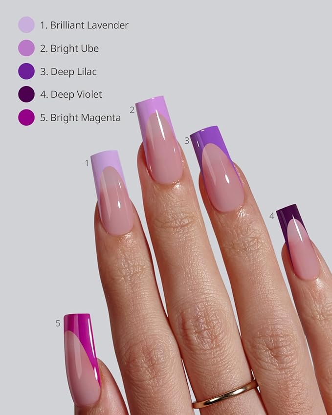 BTArtboxnails XCOATTIPS Purple French Tip Press On Nails - Long Press On Nails Square, Soft Gel Nail Tips, 150Pcs Soak Off Acrylic Pink Fake Nail Extension in 15 Sizes