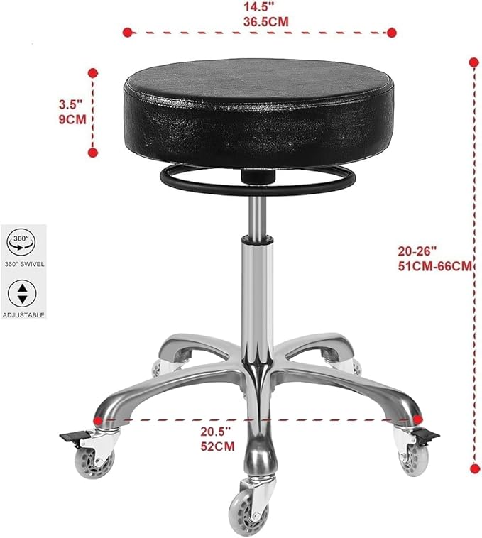 Salon Rolling Stools with Locking Wheels - Adjustable Swivel Stool Chair Heavy Duty 400 lbs Thick Cushion Hydraulic Shop Stool for Tattoo Facial Massage Kitchen Counter Salon Spa Medical Garage(Black)