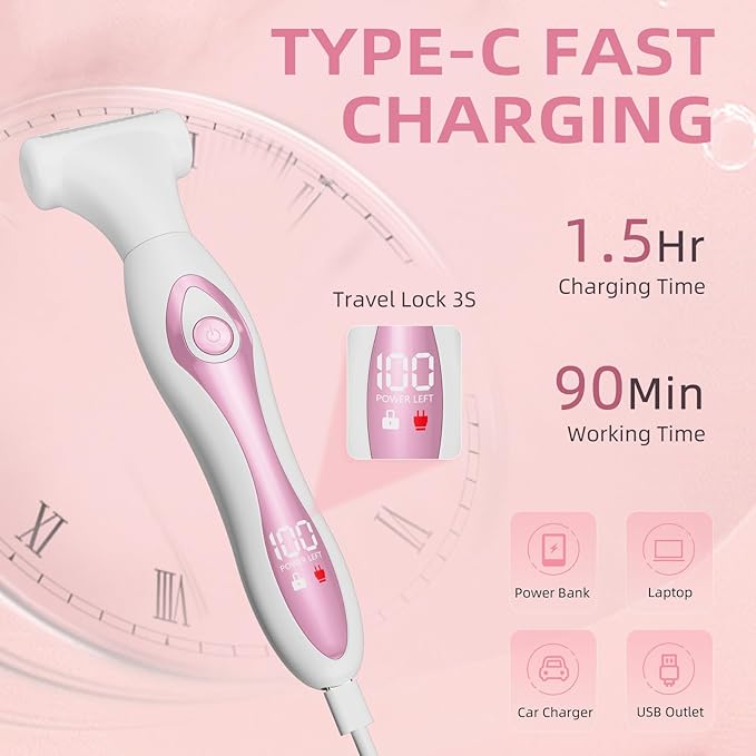 RUIM Electric Razors for Women, 4-in-1 Painless Bikini Trimmers with LED Display, Rechargeable Wet/Dry Body Razors for Arms, Legs, Pubic Hair, Face