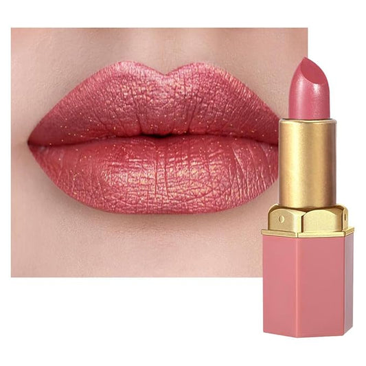 Coral Pink Metallic Lipstick for Women,Lightweight Shimmer Frosted Lipstick,Glitter Lip Gloss Stain Long Lasting Waterproof Smudge Proof 24 Hour Full Coverage Lip Makeup,Vegan