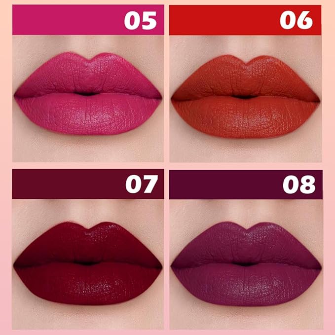 4Pcs Matte Lipstick Set for Women, Hot Pink Orange Red Maroon Plum Purple LIpstick Lip Balm, Long Lasting Waterproof Transfer-Proof Vegan Lip Gloss Products Makeup All-Day Formula SetA02