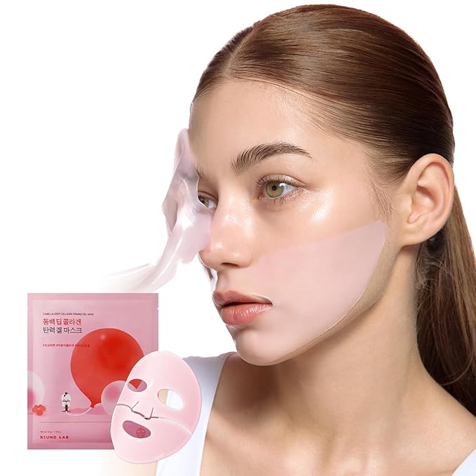 ROUND LAB Camellia Collagen Mask, 30min Hydrogel Mask, Quick Hydration, Firming&Pore Minimizing, For sensitive skin, Micro molecule collagen, Facial Mask, 34 g/1.19 Fl Oz 1ea