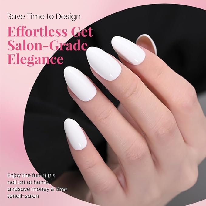 evpct Glossy Press on Nails Short Almond Short for Women, White Fake Nail with Glue Salon Quality Reusable Stick on Nails In 15 Sizes 30Pcs Full Cover False Nail Soft Gel Set Kit for Gift, 18