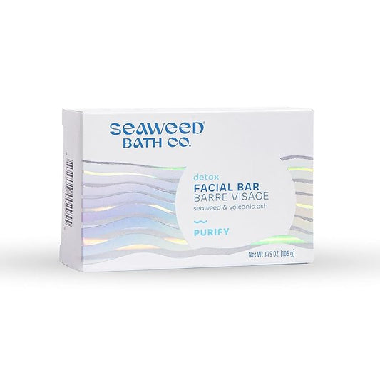 Seaweed Bath Co. Purify Detox Facial Bar Soap, 3.75 Ounce, Sustainably Harvested Seaweed, Volcanic Ash