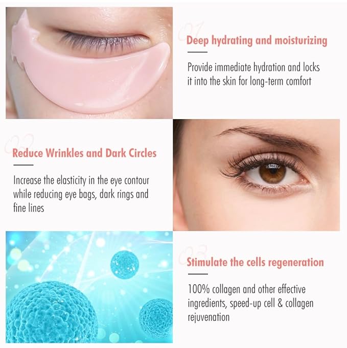 Under Eye Patches (30pcs) - Rose, Gold, hydro-gel Under Eye Mask Amino Acid & Collagen, Under Eye Mask for Face, Dark Circles and Puffiness, Beauty & Personal Care