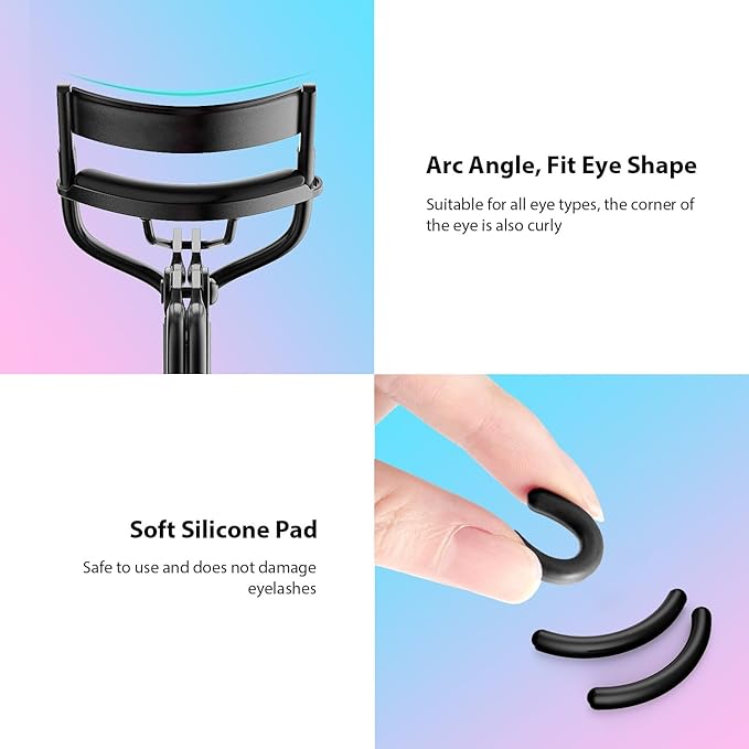 Kaasage Eyelash Curler with Pads, Lash Curler with 5 Extra Silicone Replacement Pads, Achieve Perfect Curls in 5 Seconds