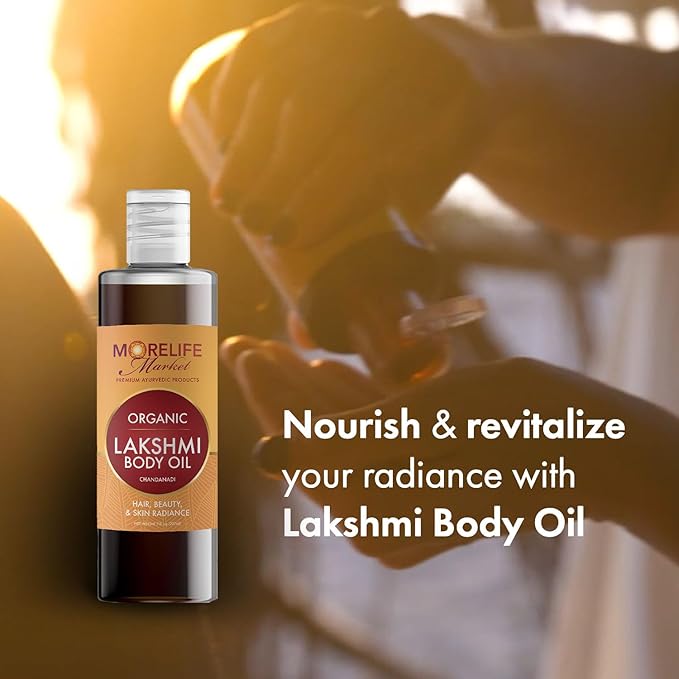 Premium Lakshmi Body Oil (Chandanadi) | Ayurvedic Blend for Body, Skin & Hair | Vata-Pitta-Kapha Balancing Massage Oil for Women Wellness, Stress Relief & Glow-Boosting - 7 fl oz