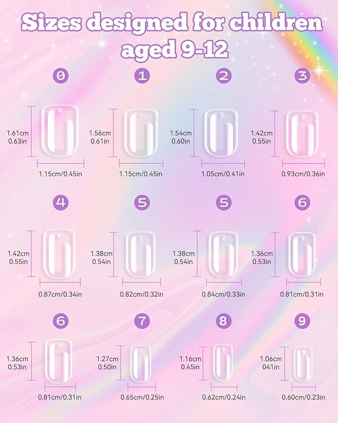 krofaue Kids Nail Tips - 240pcs Children Square Clear Press On Nails for Little Girls 9-12, 10 Sizes Soft Gel Tips Extensions for DIY Decoration