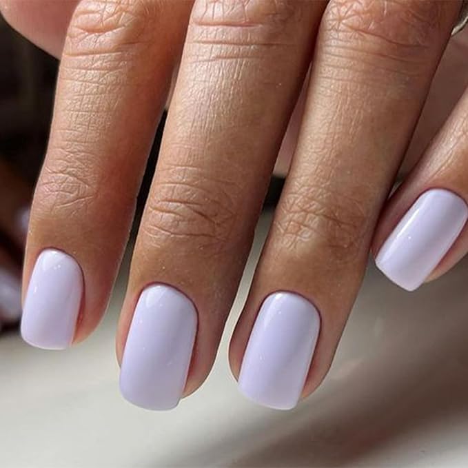 Modelones Purple Press on Nails, Christmas Short Square Fake Nails, Reusable Nail Kit with Nail Glue Adhesive Tabs Mini Nail File, Nails Press Ons 32Pcs 16 Sizes, Women Girl Gift