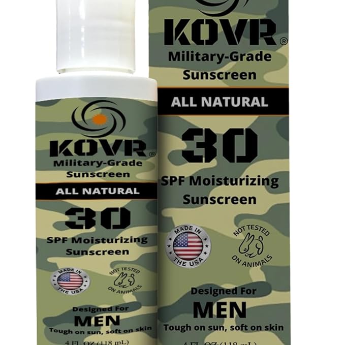 Kovr Sunscreen SPF 30 Face & Body Lotion - Reef Safe & Water Resistant Mineral Sunscreen | Broad Spectrum, Moisturizing, Unscented | Military Grade Sunblock for Men (4 fl oz)