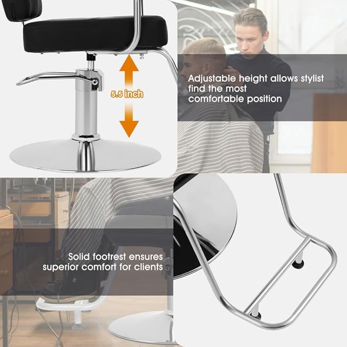 Artist hand Salon Chair for Hair Stylist, Hydraulic Barber Chair 360 Degree Swivel with Footrest, Hair Cutting Chair, Beauty Salon Equipment for Salon Barbershop Home, Max Load 330 LBS, Black