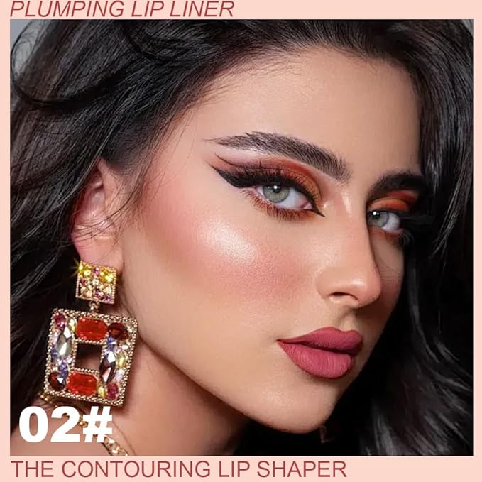 Plump Matte Crayon Lip Liner Pencil, Neutral Pink Lipstick Lip Liners for Women, 24 Hour Long-Lasting Lip Gloss Makeup, With Silicone Smudger for Define Contours & Sculpting Lip, 02