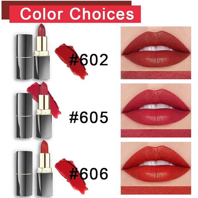 evpct 3Pcs Red Matte Lipstick Set for Older Women Long Lasting, Dark Light Bright Ruby Berry Red Matte Velvet Long Lasting Lipstick Waterproof Smudge Proof 24 Hours Original Lip Stick Stain Makeup Kit