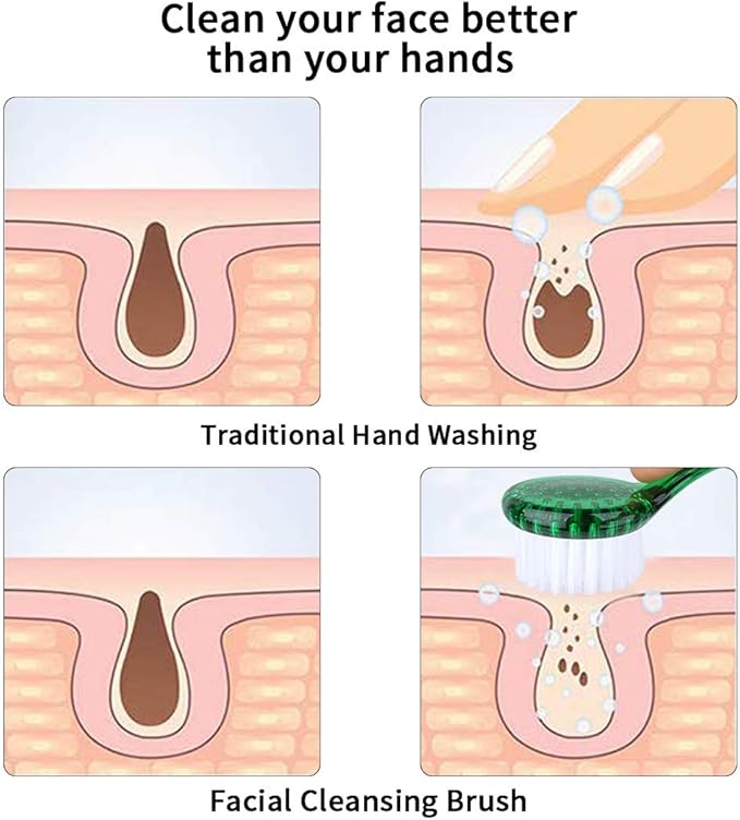 Facial Cleansing Brush 4 PCS, Facial Exfoliating Brush Face Wash Scrub Exfoliator Brush for Makeup Skincare Removal (Green)