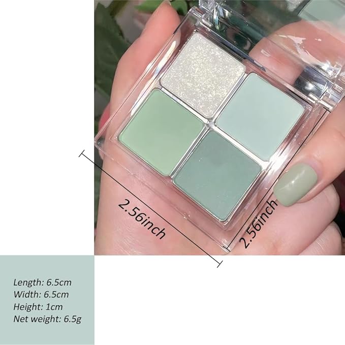 Matte Light Green Glitter Eye Shadow Makeup Palette 4 Colors, Highly Pigmented Mint And Seafoam Green Waterproof Eyeshadow Palette For Woman