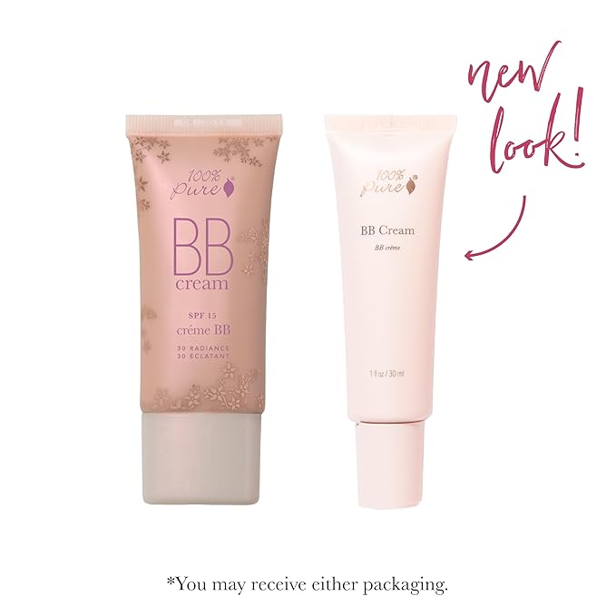 100% PURE BB Cream Shade 30 Radiance Full Face Coverage Skin Care & Glow - All-In-One Primer Concealer & Foundation Makeup - Shimmery, Dewy Youth Tan Color w/Warm Golden Undertone - Vegan - 1 Fl Oz