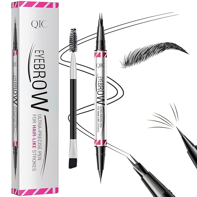 Eyebrow Pencils for Women, 2-in-1 Dual-Ended Microblading Eyebrow Pencil Waterproof with 2 Fork Tip and Spoolie Brush for Hair-Like Natural Brows Eyebrow pen, Non-Dry, Last All-Day (Black)