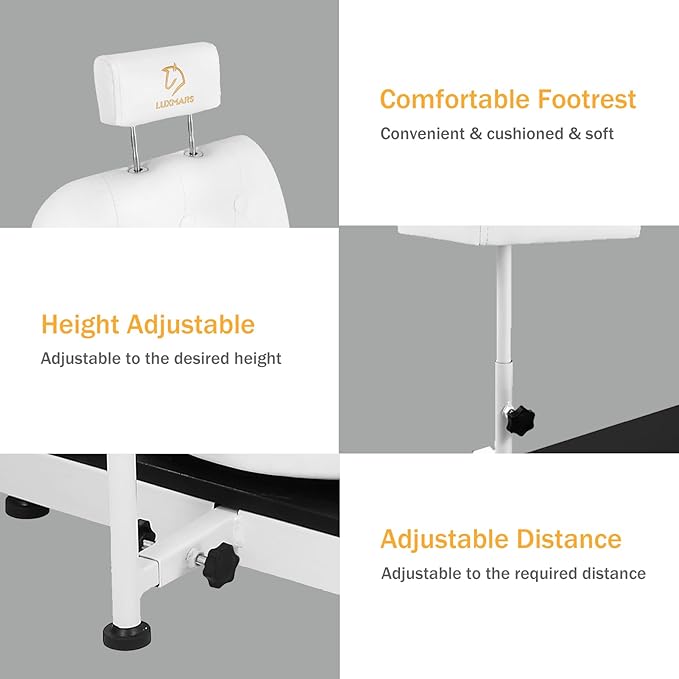 Pedicure Chair Station with Stool, 360° Rotation Hydraulic Reclining Pedicure Chair No Plumbing Unit Station with Foot Basin White