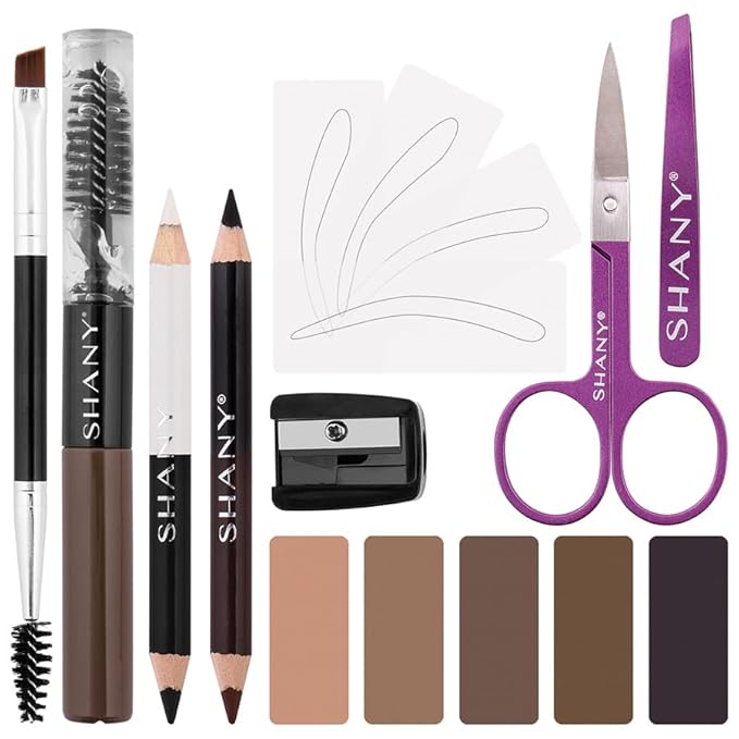SHANY Brow Chicka Brow Eyebrow Set - 17 Piece Eyebrow Makeup Kit with Brow Powder, Brow Gel, Dual Ended Pencils, Stencils, Scissors, and Tweezers - All Hair Colors