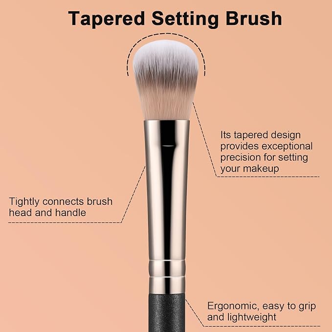 TEOYALL Highlighter Brush, Small Plush Fluflly Synthetic Bristles Tapered Under Eye Setting Brush for Bronzer Cheek with Loose Powder