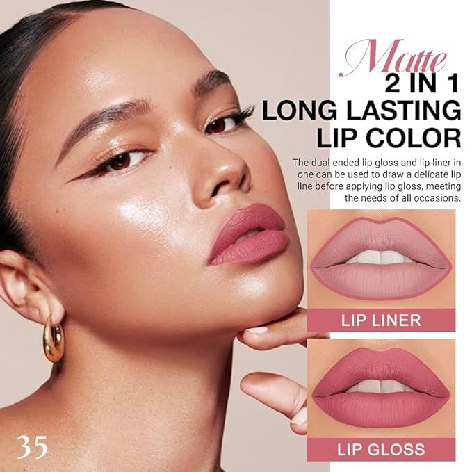 evpct 1Pcs Mauve Pink Matte Lip Liner and Liquid Lipstick Stain Makeup Set for Women, Light Mauve Long Lasting Smudge Proof Lipstick labiales matte mate larga duracion listip 24 hours originales, 35#