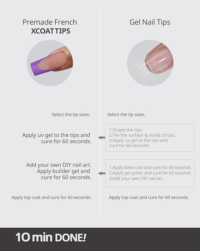 BTArtboxnails XCOATTIPS Purple French Tip Press On Nails - Long Press On Nails Square, Soft Gel Nail Tips, 150Pcs Soak Off Acrylic Brown Fake Nail Extension in 15 Sizes