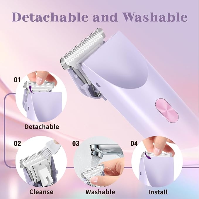Women Bikini Trimmer, Dual-Head Hair Trimmer for Women,2-in-1 Bikini Shaver with Ceramic Blade Heads & Type-C Charging Port, Electric Razors for Women Pubic Hair,Underarms,Legs,Arms,Face(Light Purple)