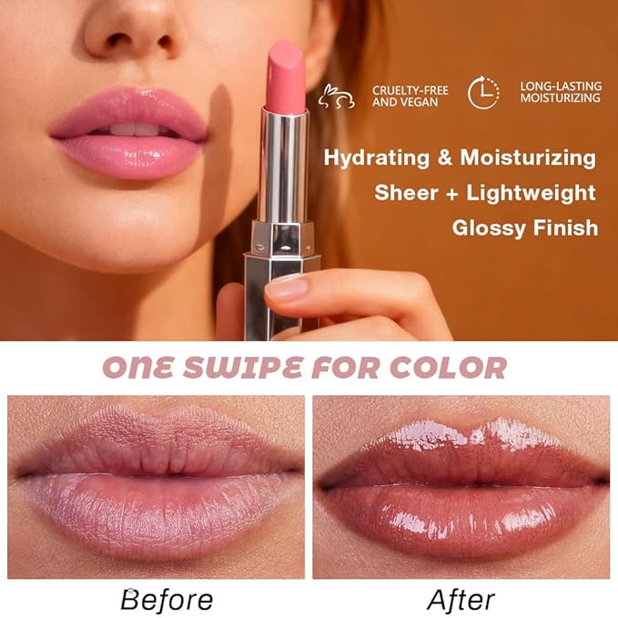 evpct 2Pcs Rose Girly Pink Honey Lipstick Tinted Lip Balm, Sheer Hydrating Shine Tinted Lipstick for Women, Moisturizing Lip Color, Nourishing Tinted Lip Balm Plumper Gloss Stain, Glossy Shiny Finish