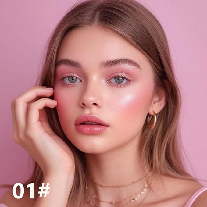 Baked Blush-n-Brighten Marbleized Blush, 2-in-1 Blush & Highlighter Hybrid - Pink Buttercream - Natural Finish, Buildable Color, (A01#)