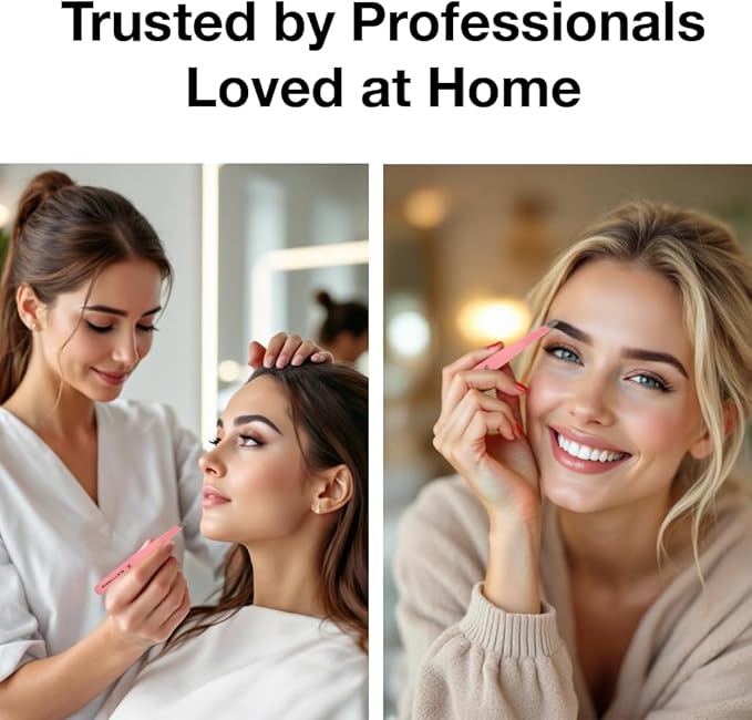 Professional Tweezers in Case - Slant, Durable Lightweight German Stainless Steel, Ultra Precision Tweezers for Eyebrows, Facial Hair, Chin, and Ingrown Hair Removal - Gift (Pink)