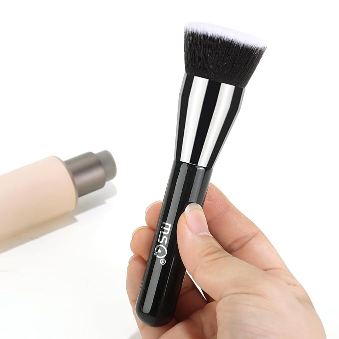 MSQ Foundation Brush for Liquid Makeup, Flat Top Kabuki Foundation Brush Premium Makeup Brushes for Liquid, Cream Blending Powder Brush, Black