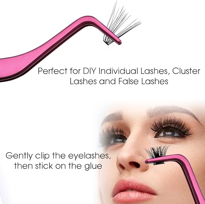 FADLASH Lash Tweezers for Individual & Cluster Lashes, 2pcs DIY Eyelash Extension Supplies, Lash Applicator Tool, Eyelash Tweezers for False Lash Extension, Pink & Rose Gold