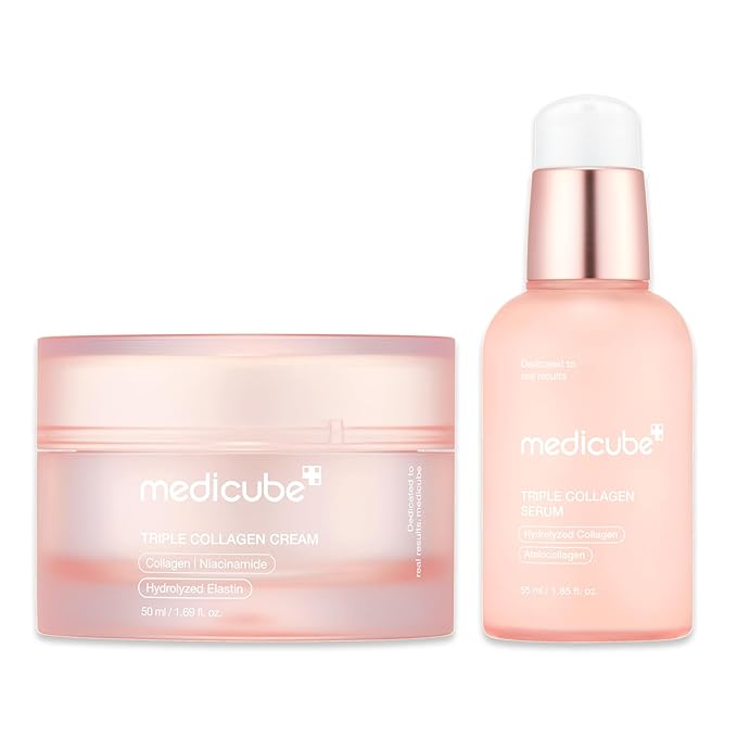 medicube Triple Collagen Nourish and Hydrate Duo: Triple Collagen Cream and Triple Collagen Serum | Niacinamide, Hyaluronic Acid for Glowing, Fimer-Looking Skin | Korean Skin Care, Stocking Stuffers