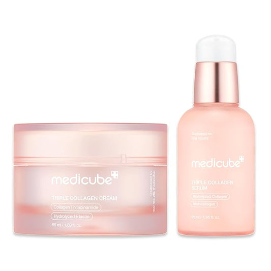 medicube Triple Collagen Nourish and Hydrate Duo: Triple Collagen Cream and Triple Collagen Serum | Niacinamide, Hyaluronic Acid for Glowing, Fimer-Looking Skin | Korean Skin Care, Stocking Stuffers