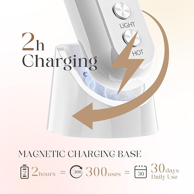 Face Massager with Led Light: 9-Color Facial Device - Neck Wrinkles Tightening Wand - Vibration Tool for Skin Care, White