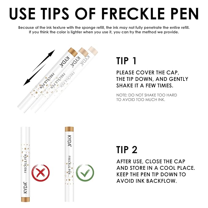 KYDA 2 Pcs Freckle Makeup Pen, Natural Lifelike Freckle Makeup Pen Magic Color, Waterproof Longlasting Soft Dot Sopt, for Natural Effortless Sunkissed Make up-Light Brown