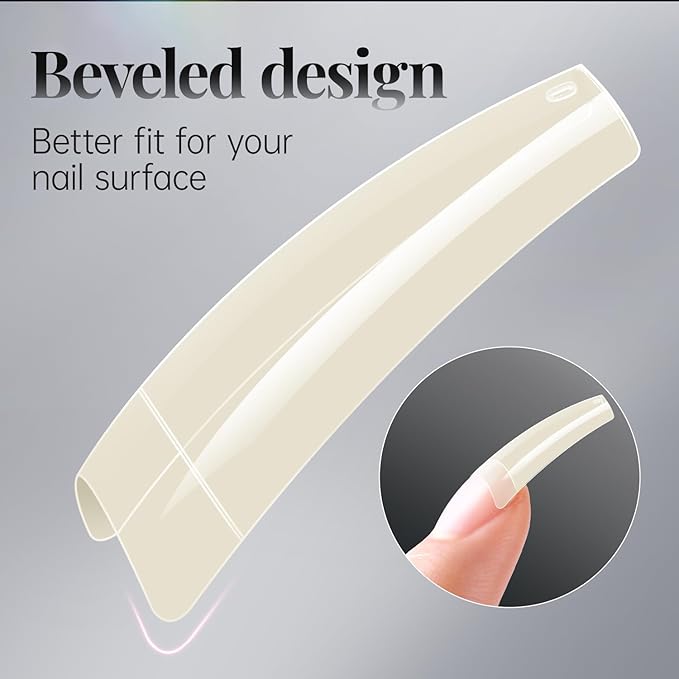 krofaue 504PCS French Nail Tips - Soft Gel Half Cover Fake Nails 12 Sizes Acrylic Square False Tips Natural French Tip Press On Nails Gift for Nail DIY & Salon