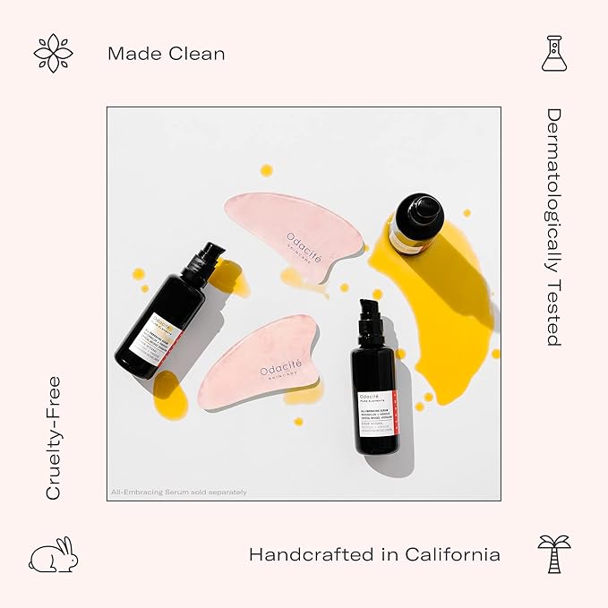 Odacité Gua Sha for Face Crystal Contour - Rose Quartz Face Roller & Facial Massager - Scraping Massage Tool Visibly Lifts & Revitalizes Skin - Reduce Puffiness, Wrinkles & Dark Under-Eye Circles