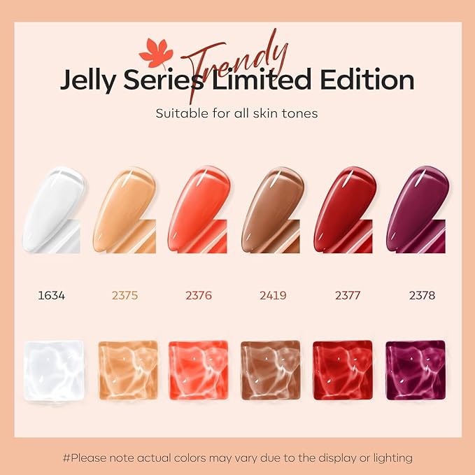 modelones Gel Nail Polish Set, 6 Fall Colors White Nude Brown Orange Jelly Gel Polish Tortoise Burgundy Wine Red Neutral Translucent Nail Art Gel Soak Off LED Lamp Manicure Salon DIY Girl Women Gift