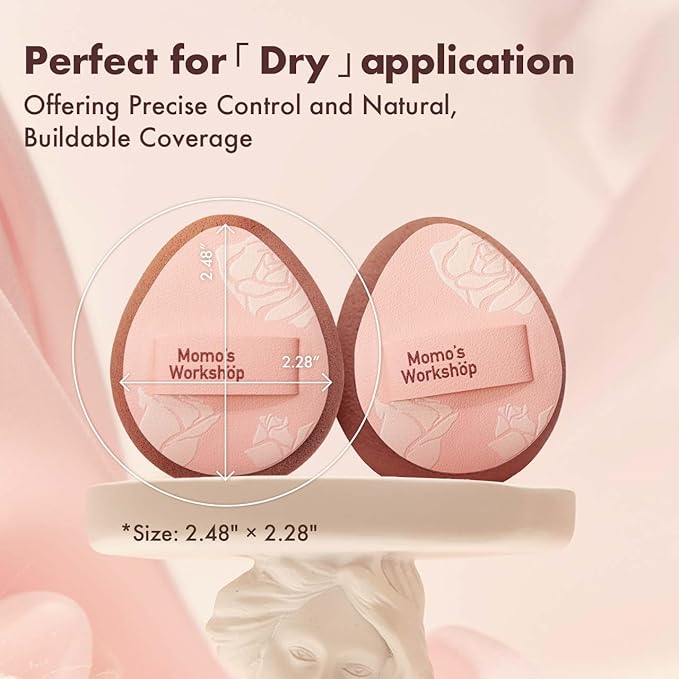 Multi-Use Mini Makeup Sponge Set,Oil-Control & Makeup Setting, Cut-Edge Design for Cream & Powder Products, for Oily Skin,Pink-Brown, 3PCS Mini Beauty Concealer Sponges & Storage Case
