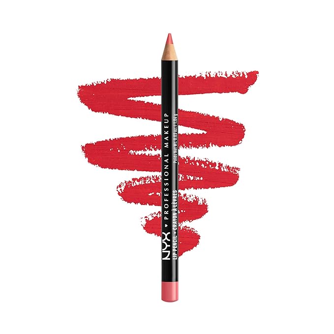 NYX PROFESSIONAL MAKEUP Slim Lip Pencil, Long-Lasting Creamy Lip Liner - Hot Red (Pack of 2)