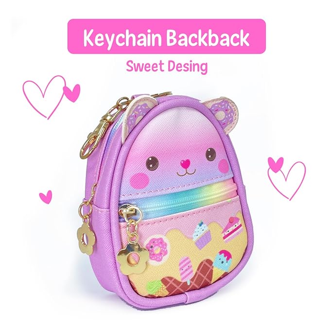 Hot Focus | Bag Makeup Set for Kids, Includes Makeup Kit with Keychain Backpack, 3 Tinted Lip Balms, Eyeshadow with Applicator, and Vinyl Stickers | Suitable for Ages 3+ (Candy)