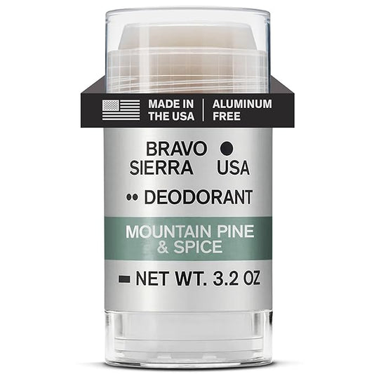 Aluminum-Free Deodorant for Men by Bravo Sierra, 1-Pack - Contains Natural Ingredients - Long Lasting All-Day Odor & Sweat Protection - Mountain Pine & Spice, 3.2 oz - Paraben & Cruelty-Free, Vegan