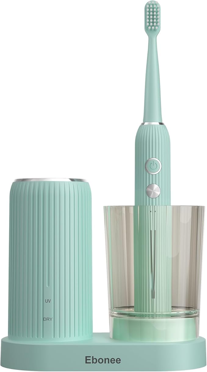 Rechargeable Sonic Toothbrush with Drying Holder, 8 Brush Heads, Smart Timer, Waterproof Design – Mint Green Edition