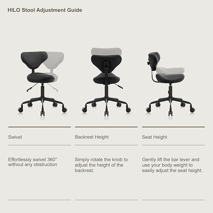 Ergonomic Saddle Seat Adjustable Pneumatic Hydraulic Drafting Swivel Rolling Stool Chair for Medical Hygienic SPA Massage Salon Home and Office - Hilo 508 (Vanilla, with Backrest)