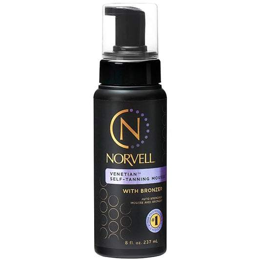 Norvell Venetian Sunless Self Tanner Mousse with Bronzer, 8 Fl Oz - Instant Self Tanning - Natural Looking - Anti-Orange - Fake Tan for Bronzing Glow
