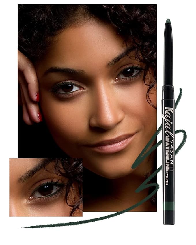 VASANTI Kajal Waterline Eyeliner Pencil - Long-lasting, Waterproof, Smudge-proof, Safe for Sensitive Eyes, Waterline Eye Liner - Opthalmologist Approved and Tested (Midnight Green)