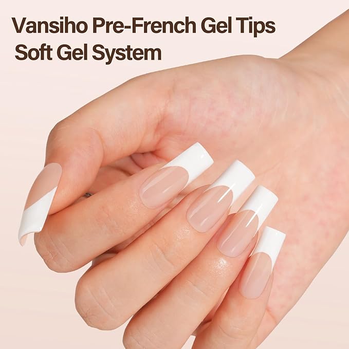 Vansiho French Gel Nail Tips, 150Pcs Long Square Gel Nail Tips, French Tips Press on Nails, French Square 3 in 1 Pre-French Gel Tips, Fake Nails for Nail Art DIY 15 Sizes